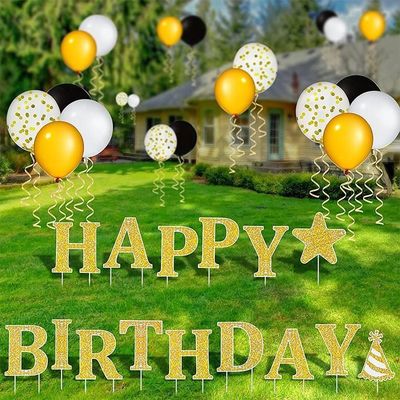 Segni di cortile all'aperto personalizzati Buon compleanno Yard Card con pali