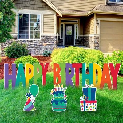 Segni di cortile all'aperto personalizzati Buon compleanno Yard Card con pali